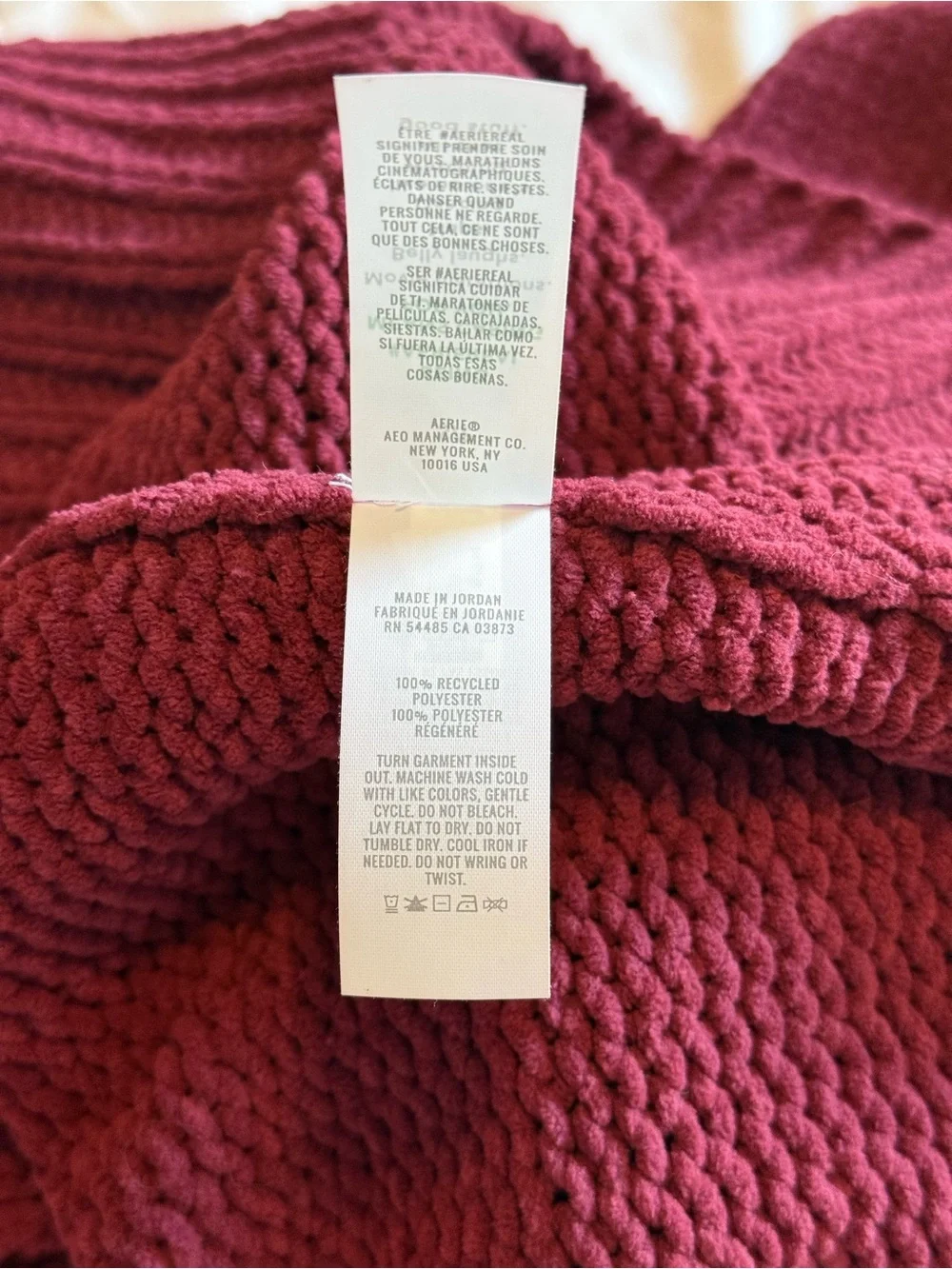 Aerie Chenille Crewneck Sweater Burgundy Oversized Cozy Size S
